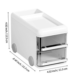 LETURE Cute Desk Organizer with drawers, Plastic Desktop Storage for Business Card/Pen/Pencil/Mobile Phone/Stationery Holder Box, Desktop Organizer for Office School Home (White)