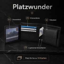 Kronenschein® Wallet Made of Nappa Leather, RFID Protection Premium Men’s Gt-01 Leather, black