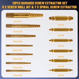 13Pcs Damaged Screw Extractor Set, Spiral Screw Extractor for Stripped Screws Nuts & Bolts, Golden Easy Out Bolt Extractor Set Drill Bit Tools for Easy Removal of Rusty Broken Hardware