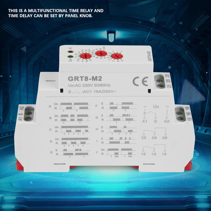 GRT8-M2 Multifunctional Delay Time Relay with 10 Functions DIN Rail