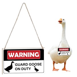 1PCS Goose in Service Sign Geese Decoration Accessories Warning Sign "Guard Goose for the Law" Sign with Geese Outfits for Porch Decoration Geese Hanging Sign