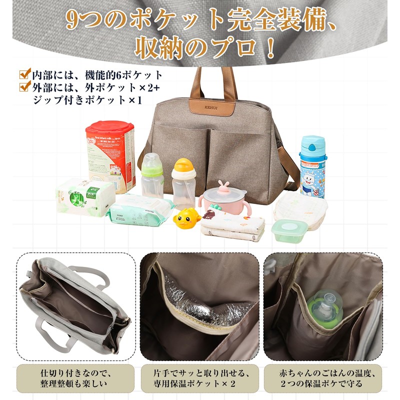 Kayiyasu Women's Tote Bag, Mother's Bag, Thermal Insulated Pocket, Lunch