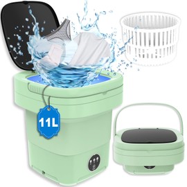 Portable Washing Machine, 11L Large Capacity, Foldable Mini Washing Machine and Spin Dryer, Small Collapsible Laundry Washer for Apartment, Travel, RV, Underwears, Socks, Baby Clothes (Green)