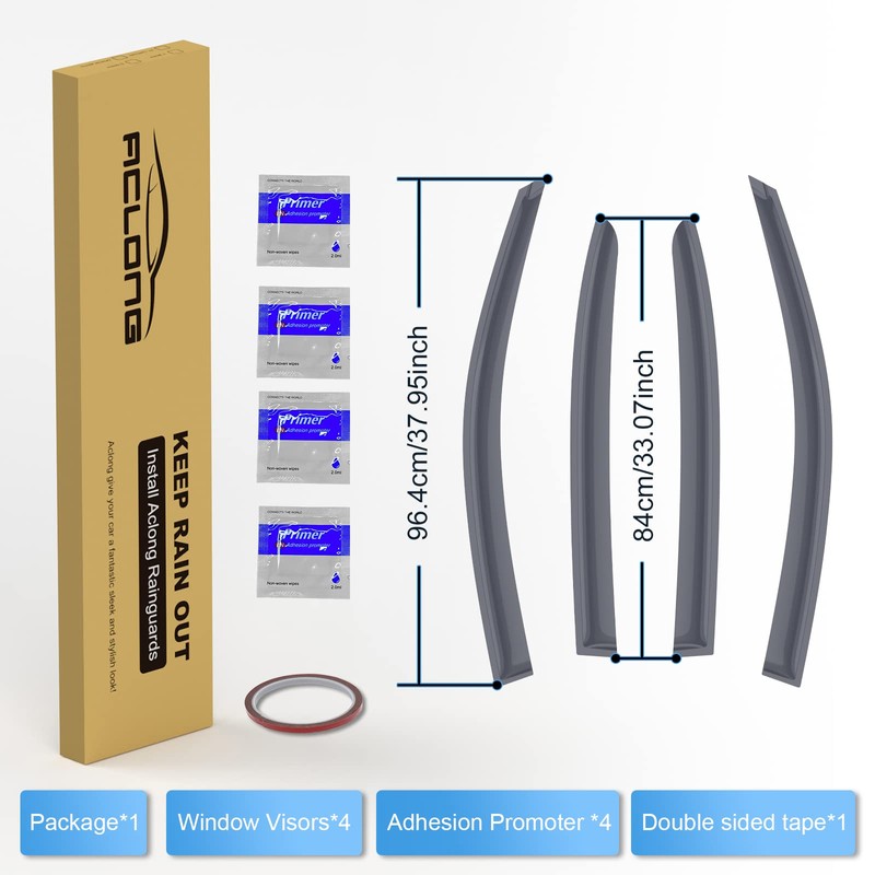 ACLONG Smoke Rain Guards Fit for Honda Accord 2013-2017 Tape-On