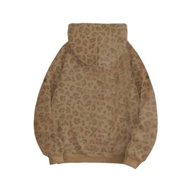 Floerns Women's Leopard Print Hooded Sweatshirts Y2k Cheetah Drawstring Pullover Tops Coffee Brown Large