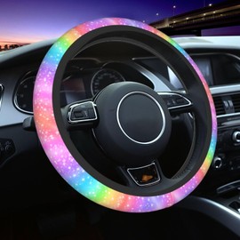 Colorful Rainbow Steering Wheel Cover Car Accessories Cute for Women Girls Girly Universal 15 Inch Neoprene Auto Interior Decor Anti Slip Automotive Truck Protector