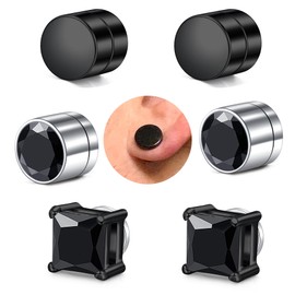 MODRSA Fake Earrings for Men Fake Diamond Earrings Fake Earrings Men Fake Gauge Earrings for Men Non Piercing Earrings for Men Black Fake Diamond Stud Earrings for Men