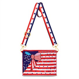 YAHPERN 4th of July Purse for Women Beaded Crossbody Purse American Flag Star Patriotic Shoulder Bag 4th of July Outfits Independence Day Accessories Gifts (Style D)
