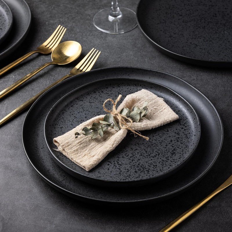 AmorArc Ceramic Dinnerware Sets, Wavy Rim Stoneware Plates and Bowls