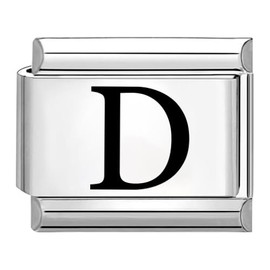 Quiges - 9 mm Laser Etched Italian Style Module Stainless Steel Alphabet Letter D for Italian Bracelets, Stainless Steel, No Gemstone