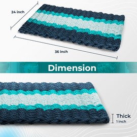 Wicked Good Doormats Outdoor Door Mat, The Original Lobster Rope Doormat, All Weather Mats, Woven Door Mat from Nautical Rope, Front Door Welcome Mats, (Navy, Teal, Seafoam, 18 x 30)