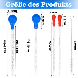 luckaide Pack of 4 Glass Pipettes, Pipette Glass 1 ml/5 ml/10 ml with Rubber Pipetting Ball with Brushes, Pipette Long Large Dropper Pipette Measuring Pipette Glass Pipette Dropper for Laboratory