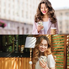 ICEDIO - Funda para 15 unidades con protector de visualización, transparente con patrones de moda, diseñada para niñas y mujeres, funda de ajuste delgado, funda protectora para teléfono de 6.1 pulgadas, hojas verdes, flores florales