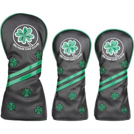 Golf Headcover Driver DR 440cc 460cc Wood Cover FW Utility UT Cover Clover Pattern with Conversion Doug Waterproof (Black Clover Pattern, 1pc for Wood)
