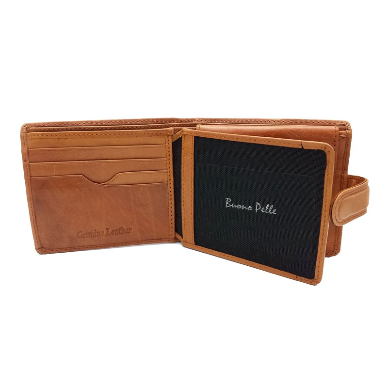 Buono Pelle RFID Blocking Mens Designer Soft Veg Tan Leather