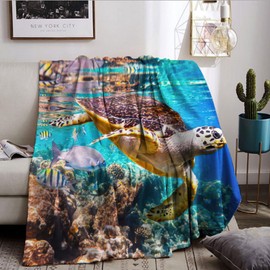 BNREDA Plush Turtle Blanket, Animals in the Ocean Flannel Blanket Fluffy Fleece Blanket Sofa Blanket for Kids and Adults (A, 150x200cm)