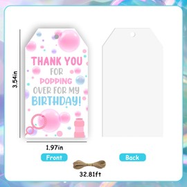 Serencatcher Bubble Birthday Party Favor Tags, 50pcs Bubble Thank You Gift Tags Thank You for Popping Over for My Birthday Tags with String for Girl Summer Bubble Birthday Party Favors Decorations