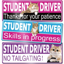 3 Pcs Student Driver Magnet for Car, HOLENGS Removable Reflective Funny Cute Cat Student Driver Magnet for Car Bumper, Reusable Magnetic Bumper Sticker Set for Novice Rookie Safety Sign10 x 3.5 in