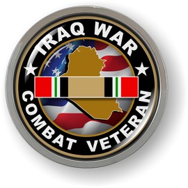 Iraq War Combat Veteran 3D Domed CAR Emblem Badge Sticker Round Chrome Plastic Round Bezel