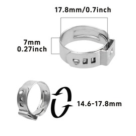 Runseaway 35PCS 14.6-17.8mm Single Ear Hose Clamps, 304 Stainless Steel Stepless Hose Clamp, Adjustable Crimp Pinch Rings for Automotive Plumbing, Home Appliance, Secure Pipe Fitting Connections