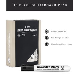 Magnetic Innovations Pack of 10 Black Dry Wipe Whiteboard Marker Pens, Ideal for the Office, Home or School use