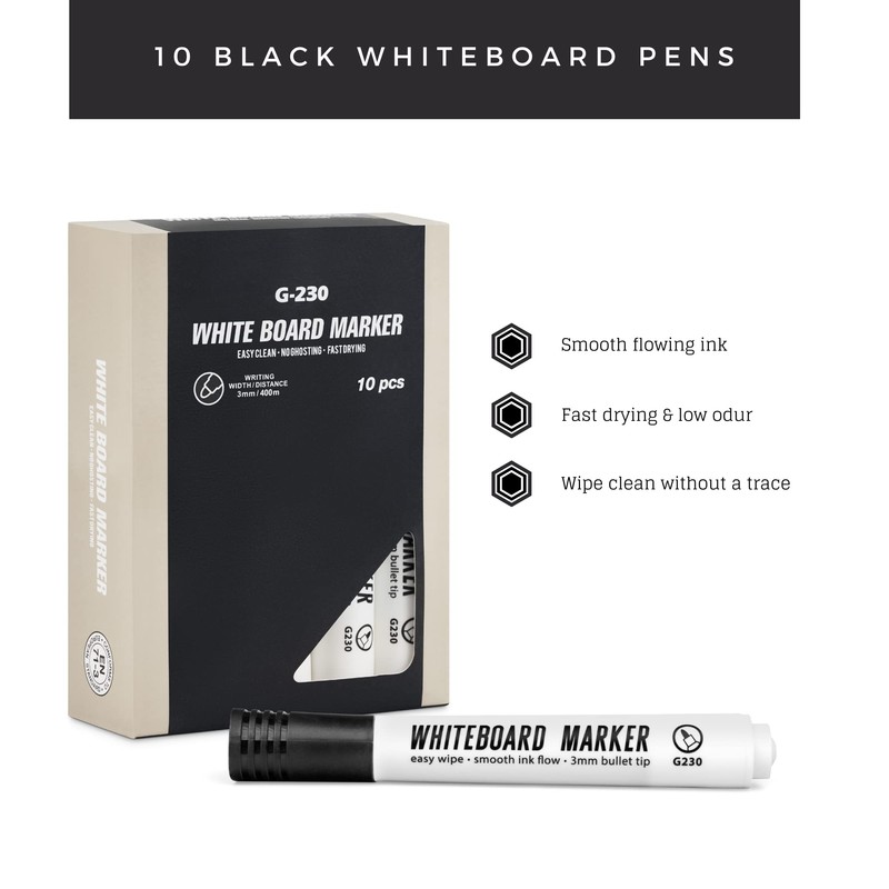 Magnetic Innovations Pack of 10 Black Dry Wipe Whiteboard Marker