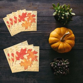 Party Themes & More Fall Harvest Disposable Napkins Autumn Leaves Set -Dinner and Cocktail (Beverage) (20 of Each) - 40 Paper Total, orange, gold, red