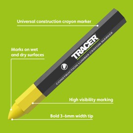 Tracer Construction Lumber Crayon Markers, Pack of 12 - Mixed Colours. 6 x Yellow, 4 x Red, 2 x Black, Multi Surface Marking Crayons