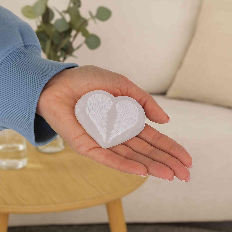 NKlaus Selenite Heart with Angel Wings 7 x 5 cm