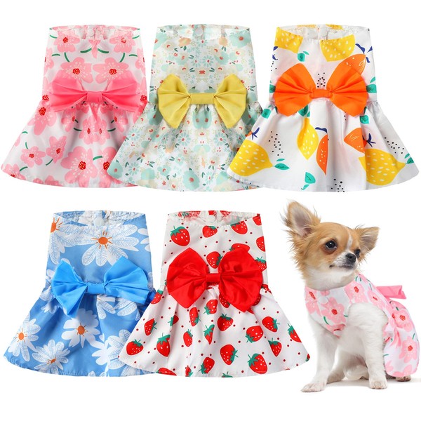 5 Pieces Dog Clothes Girl Dog Dresses Floral Puppy Dresses