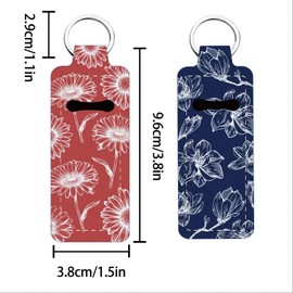 FREEBLOSS 2Pcs Chapstick Holder Keychain 1.5x3.8'' Lip Balm Holder Keychain Lightweight Lipstick Sleeve Pouch with Sketch Flowers Pattern for Women Girls