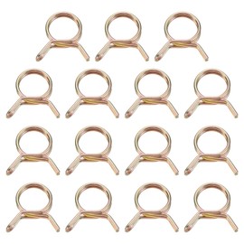 uxcell 15Pcs Double Wire Spring Hose Clamps, 16mm Inner Dia Fit 16-18mm OD Hose Fuel Line Silicone Tube Clips, Color Zinc