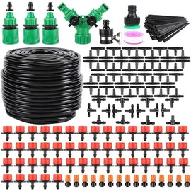 164FT Drip Irrigation System,Irrigation System for Garden Watering System,drip Irrigation kit1/2inch to 1/4inch Irrigation Tubing Hose Adjustable Nozzle Emitters Barbed Fittings.