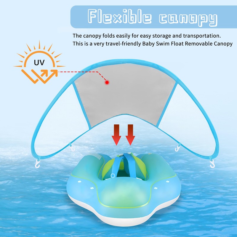 Adnee 2 Pack Baby Swim Float Removable Canopy-Sun Protection Canopy