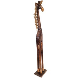 Albesia Native Wood Tall Hand-Crafted Giraffe Statues Striking Designs and Sizes. Nature's Graceful Beauty Engulfs Safari Home Décor All Occassions. (Jute Hair Etched, 32 Inch)