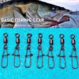 VeaYook Fishing Tackle, Swivel Snap Connectors with Duo-Lock Clip Black Stainless Steel High Strength Fishing Gear Accessories for Fishline Hooks Weight Lures Baits (Size 2-50 Pcs Test 60 Pound)
