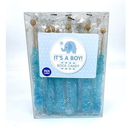 PKM Candies - Boy Girl Gender Reveal Rock Candy Sugar Sticks Pink & Blue - - Individually Wrapped Rock Candy on a Stick ESPEEZ - (Boy Blue, 18 PC All Blue)