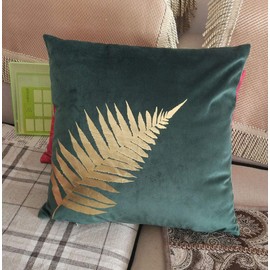 ZUODU Plant Leaves Cushion Cover Gold Foil Printing Velvet Pillow Case Cover Cushion Covers for Sofa Car Home Decor 45x45cm golden Leave