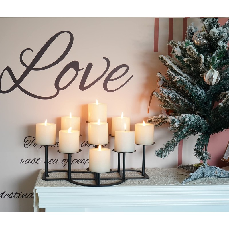 9 Arms Black Candelabra for Inside Fireplace - Metal Candle