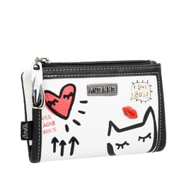 Anekke Ladies Medium Size Ladies Zip Wallet Fun & Music Collection Black Synthetic Bifold Multi-Function 15 x 10 x 3 cm, white/black