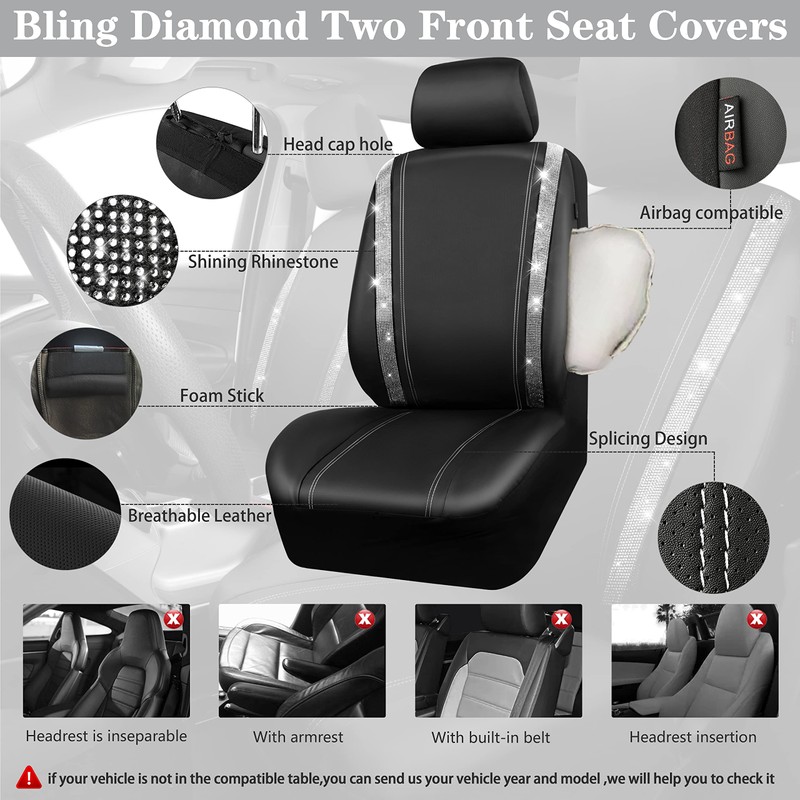CAR PASS Rhinestone Bling Diamond Car Seat Covers Leather Shining