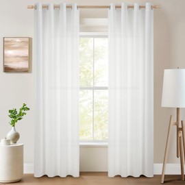 Topfinel Voile Curtains with Eyelets, Semi-Transparent Curtains, Linen Texture, Yarn Pattern, Window Curtain