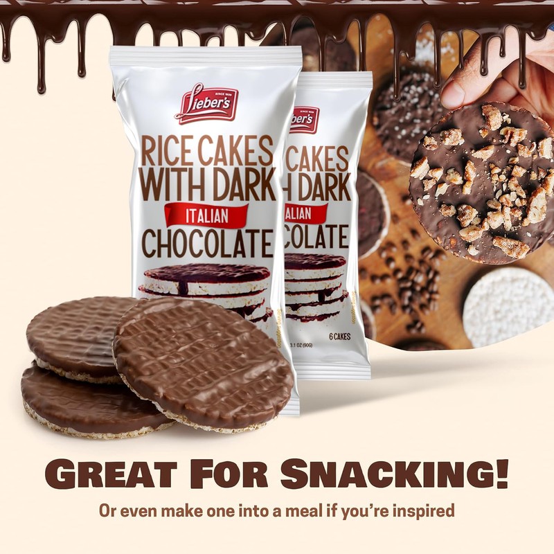 LIEBERS Dark Italian Chocolate Rice Cakes, Kosher, Gluten Free, 6
