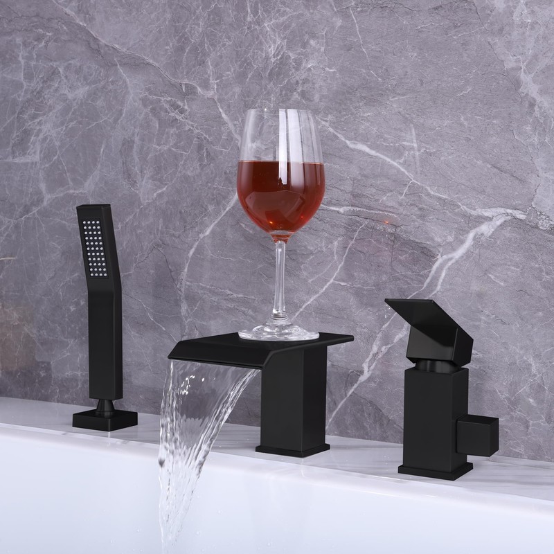 Beiyi Waterfall Roman Tub Faucet with Hand Shower Matte Black