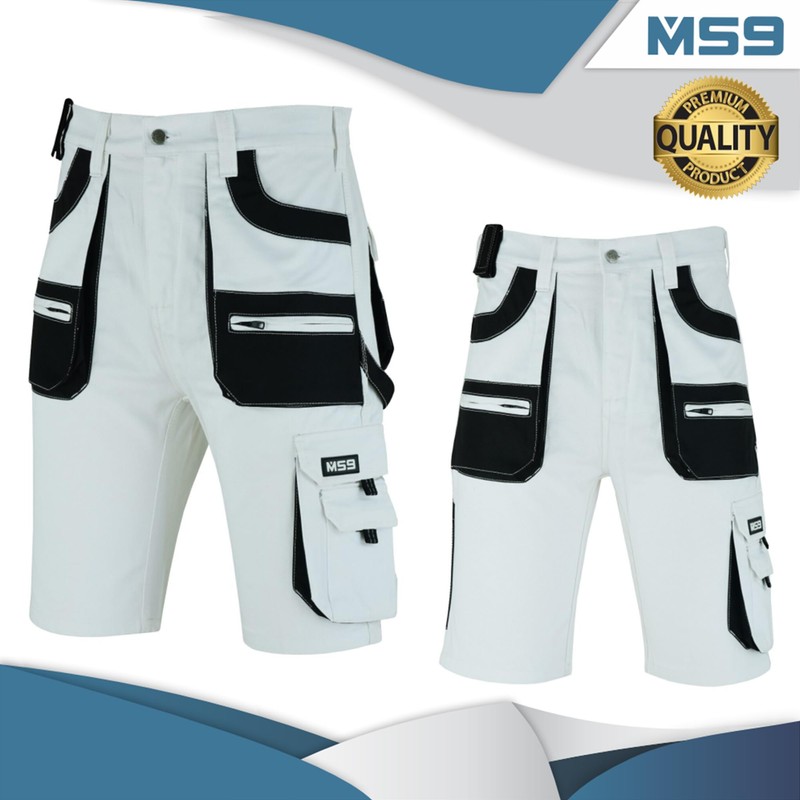 MS9 Mens Cargo Combat Painter Work Working Short Shorts White