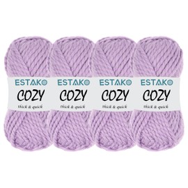Estako Cozy Thick & Quick Yarn (4 Skeins Pack) 20% Wool 80% Acrylic Soft Super Bulky Weight #6 Knitting and Crocheting Yarn (4 x 3.52 Oz) / (4 x 65 Yrds) (50658-Lilac)