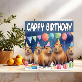 Capybara Geburtstagskarte – Cappy Birthday – Lustige Capybara-Partykarte 145 x 145 mm