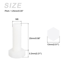 METALLIXITY Nylon Hex Bolts (M8-1.25x25mm) 30Pcs, Plastic Coarse Fully Threaded Metric Hex Head Cap Screw Bolt - for Various Industrial, White