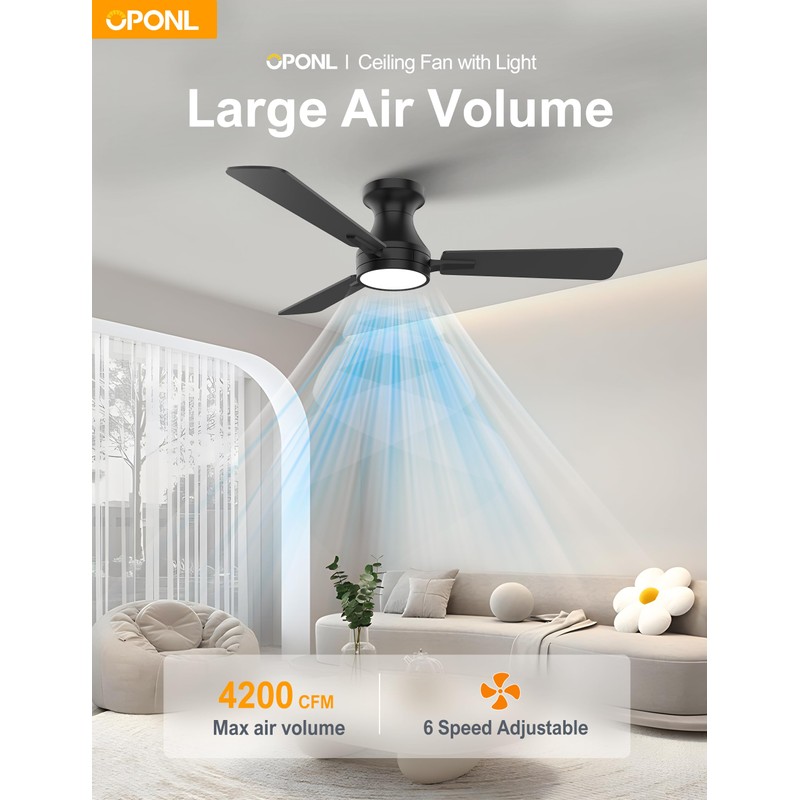 OPONL 42 Inch Black Ceiling Fan with Light with Remote
