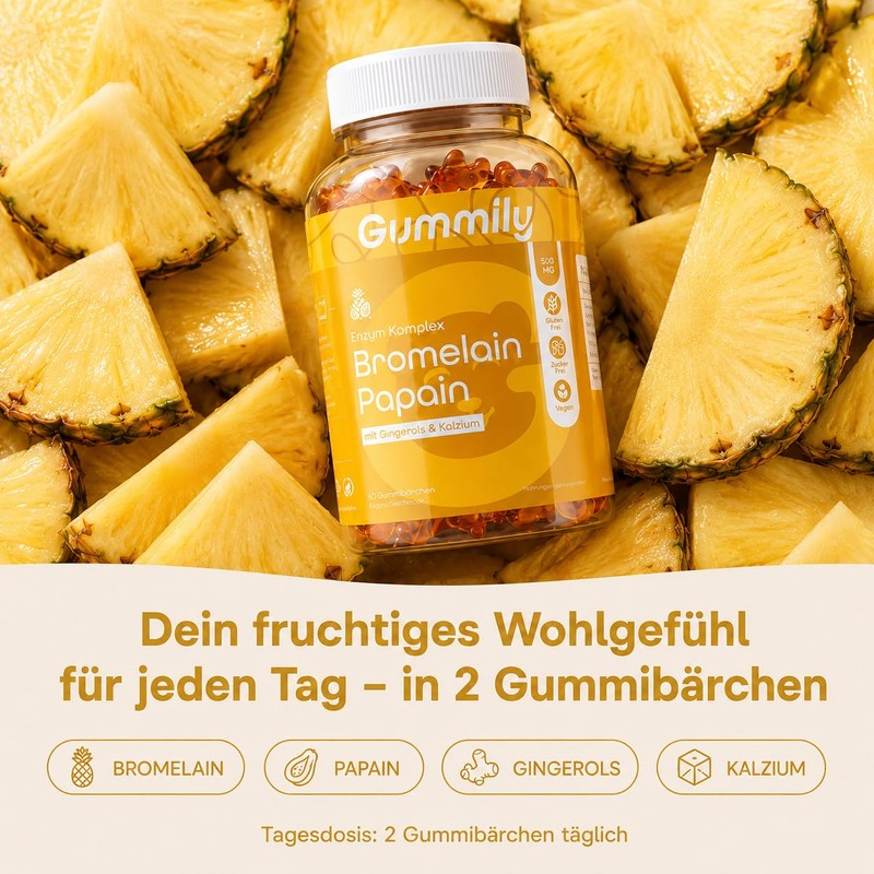 Gummily® Enzyme Complex with Bromelain (360 GDU), Papain, Ginger &
